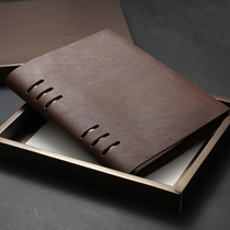 High-end business notepad loose-leaf retro notebook stationery custom logo creative office leather diary book