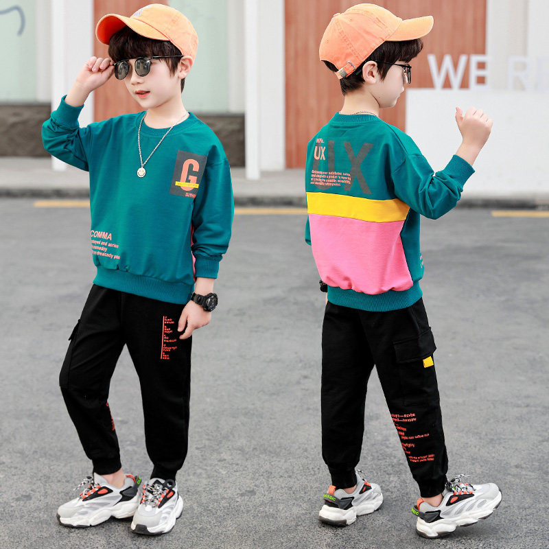 Children's clothing boy suit 2021 new middle-aged children's sweater long-sleeved two-piece Korean version of the Western style fashionable net red tide clothes