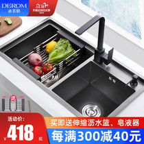 304 Stainless Steel Black Nano Handmade Sink Double Trough Kitchen Thickened Wash Basin Dishwashing Basin Double Sink Home