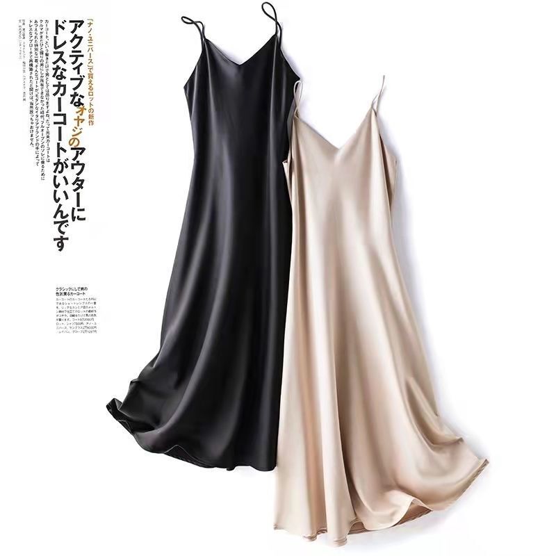 High-End Satin Dress 2025 Summer New Style Imitation Triacetate Mid-Length Loose Slimming Loungewear Slip Dress