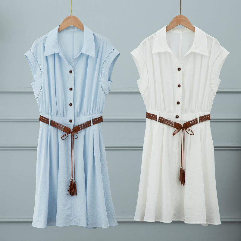 Blue Sleeveless Shirt, Mid-Length Waist-Cinching Dress for Women, 2026 Summer New Style, Very Beautiful A-Line One-Piece Dress