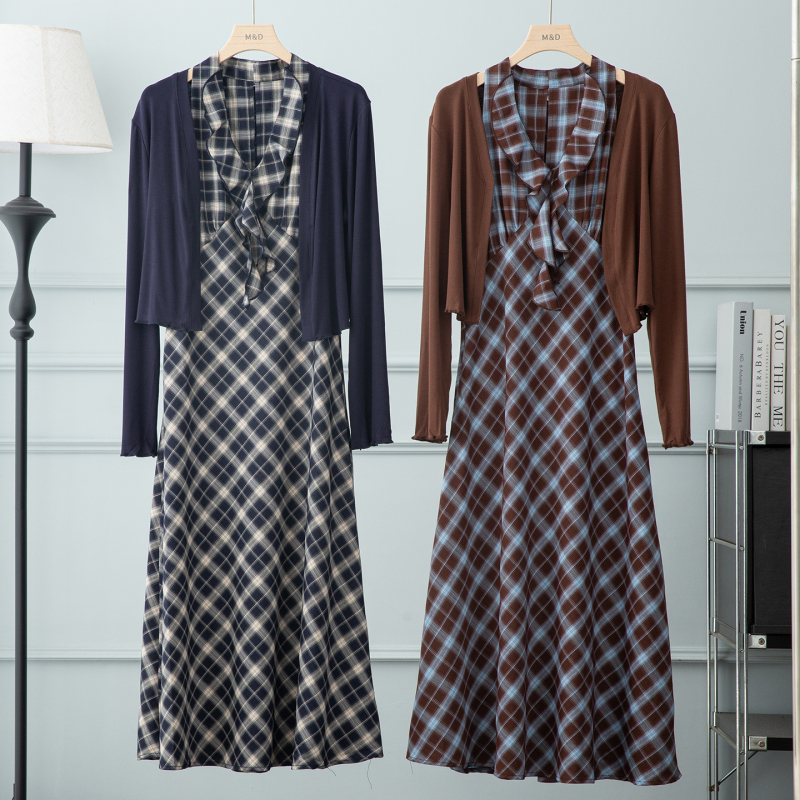 Plaid Halter Neck Dress with Sun Protection Cardigan for Women, 2026 Early Autumn New Style, Super Popular, Elegant and Appropriate Two-Piece Set Plaid Halter Neck Dress with Sun Protection Cardigan for Women, 2026 Early Autumn New Style, Super Popular, Elegant and Appropriate Two-Piece Set