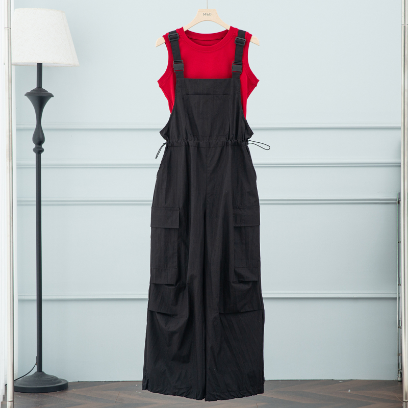 Sleeveless Vest Top Paired with Suspender Wide-Leg Pants Set for Women, 2026 Summer New Casual Overalls Complete Set