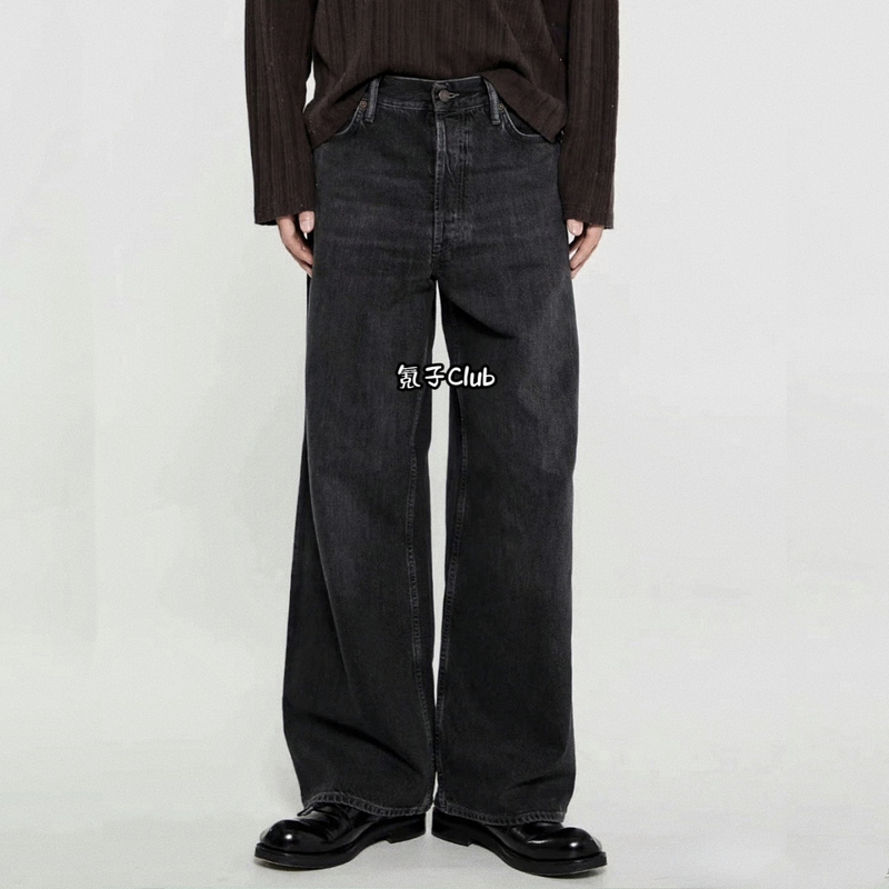 【Wide-Leg Miracle】Ac-Style Black Jeans, Washed and Distressed, Loose Fit, 1981m Versatile Commuting Trousers, Baggy