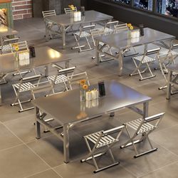 Commercial Street Cafe, Food Stall, Barbecue Restaurant, Commercial Catering Outdoor Tables and Chairs, Foldable Stainless Steel Stall Tables
