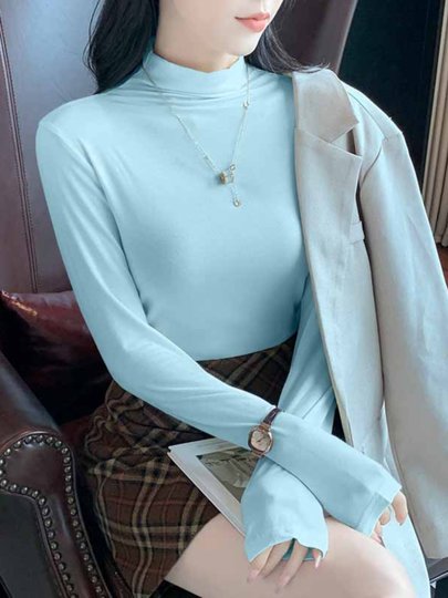 Spring and Autumn Trendy Half-High Collar Stylish Long-Sleeve T-Shirt for Women 2026 New Versatile Modal Inner Wear Slim-Fit Shirt