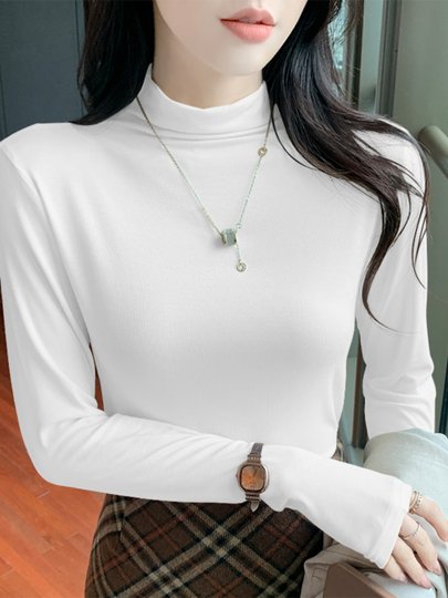 Spring and Autumn Trendy Half-High Collar Stylish Long-Sleeve T-Shirt for Women 2026 New Versatile Modal Inner Wear Slim-Fit Shirt