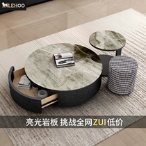  Rock board coffee table table living room household small apartment tea table Light luxury simple modern creative round Nordic coffee table minimalist