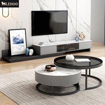 Rock board coffee table table living room household light luxury modern simple small apartment tea table minimalist creative round combination glass