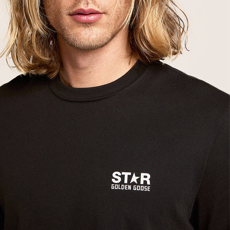Golden Goose Men's Star Collection Letter Black Cotton Crew Neck Short Sleeve T-Shirt