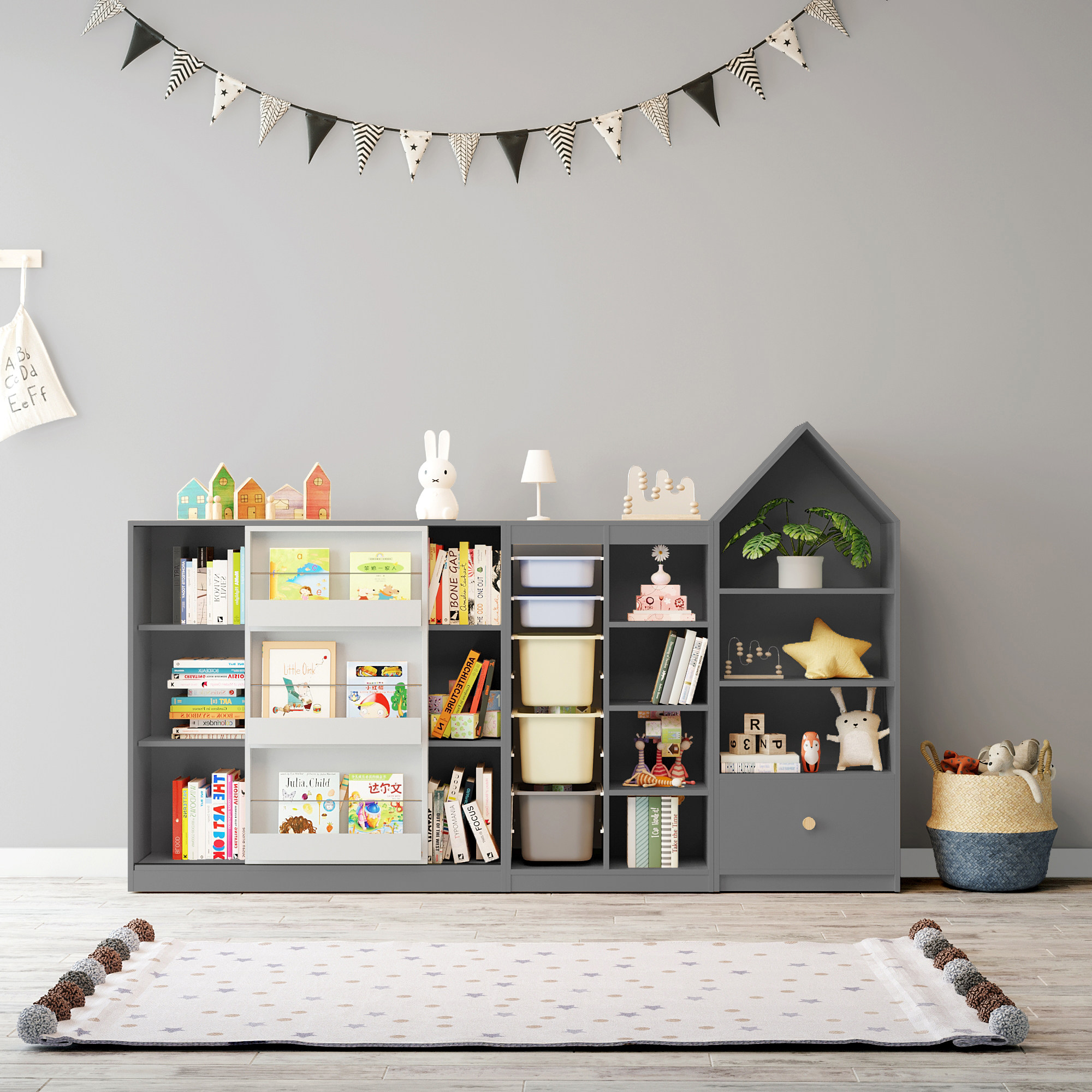 Kobbear Korean style children's bookshelf picture book rack solid wood creative bookshelf push-pull student bookcase bookcase storage