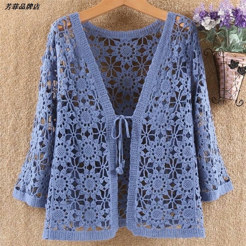 Air-Conditioning Shirt Thin Knitted Summer Middle-Aged and Elderly Hollow Mother's Wear Trendy Sun Protection Clothing Women's Cotton Loose Cardigan Large Size Air-Conditioning Shirt Thin Knitted Summer Middle-Aged and Elderly Hollow Mother's Wear Trendy Sun Protection Clothing Women's Cotton Loose Cardigan Large Size