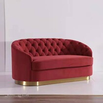 American Light Lavish Pull Buckle Sofa Small Family Type Living Room Oval Wine Red Velvet Cloth Double Trio Position Sofa