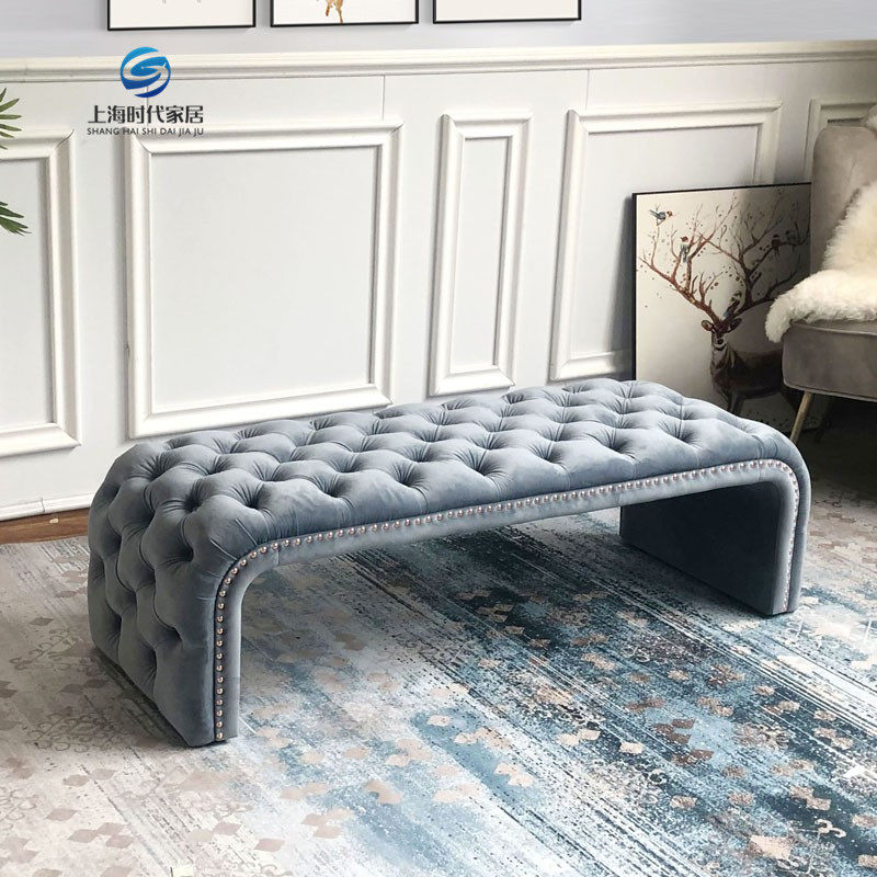 American light luxury pull button fabric bedroom bed end stool modern minimalist sofa stool foot door cloakroom changing shoe stool