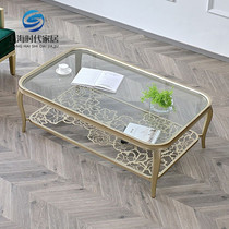 Rectangular champagne gold and silver solid wood tempered glass tea table modern American minimalist living-room light and luxurious round edge a few