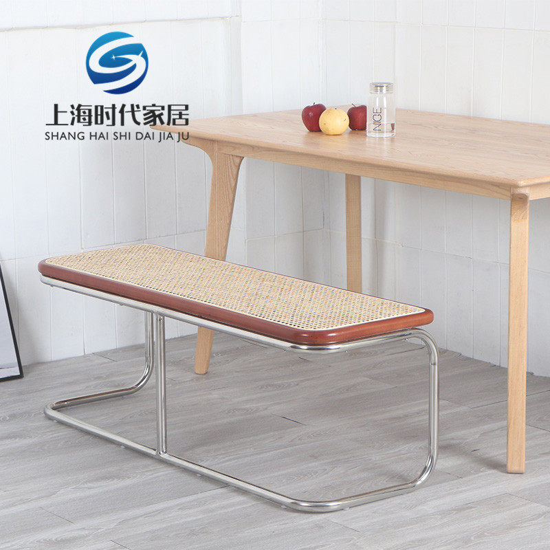 Nordic light luxury solid wood hand-woven rattan household environmental protection shoe changing stool simple bedroom bed end stool modern living room bench