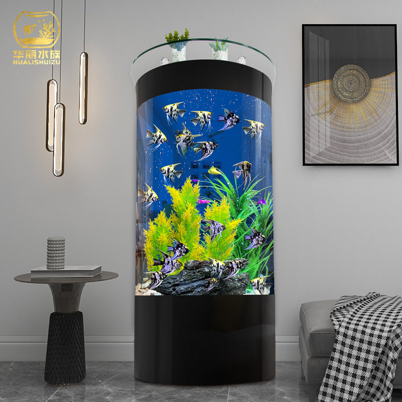Fish tank Living room Small free water changing floor Home Semicircle Large Glass Ecological Aquarium Cylindrical Gold Fish Tank
