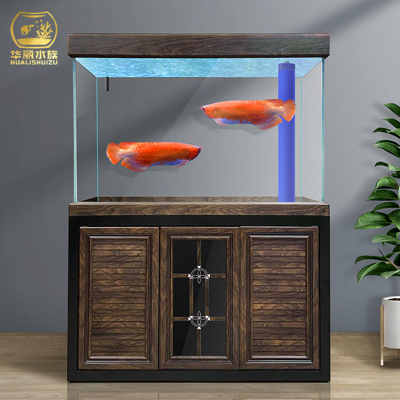 Fish tank large ultra-white glass small living room floor home office water-free bottom filter with cabinet aquarium