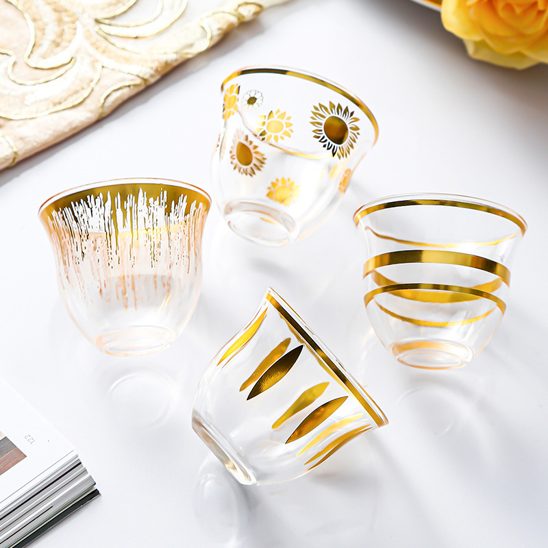 New 6/8/12-Piece Glass Moonlight Cup Set, Black Tea Cup, Coffee Cup, Arabic Turkish Style, Light Luxury Style