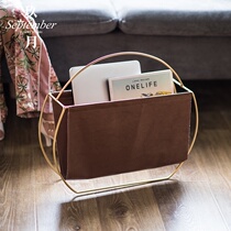 Nordic light luxury leather metal frame newspaper newspaper magazine shelf creative handle bookshelf home storage storage storage