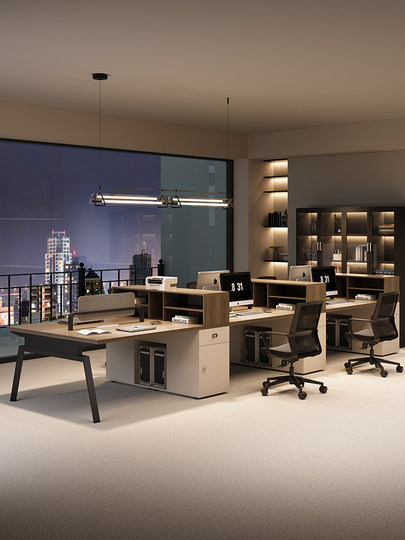 Kombination aus Schreibtisch und Stuhl für das Personalbüro, einfacher, moderner Bürotisch, Personalstation für sechs Personen, Tischmöbel für das Finanzpersonal