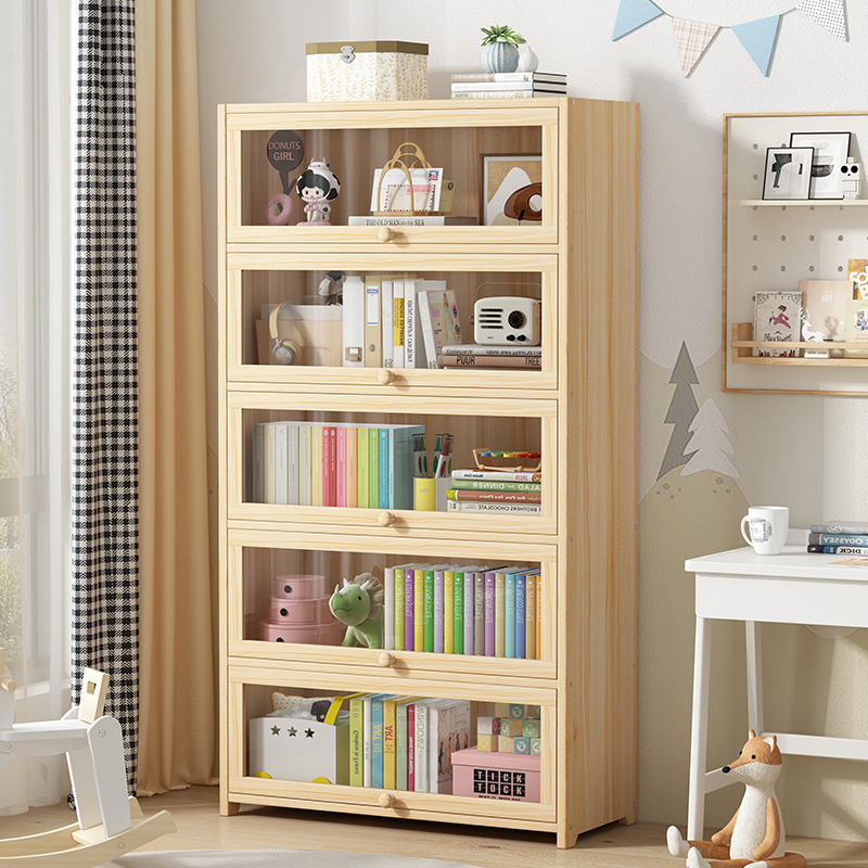 Solid wood bookcase bookcase on floor shelves Home Children's living room Toy storage cabinets Multi-level student Dormitory Storage-Taobao