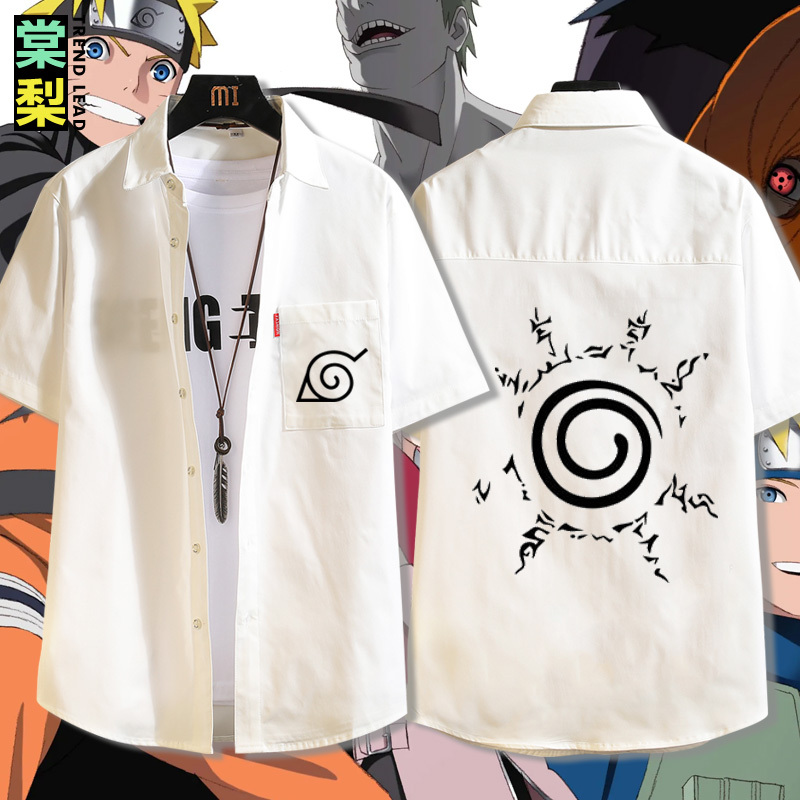 Naruto Uchiha Sasuke Itachi Uzumaki Clan Crest Short Sleeve Shirt Loose Large Size Summer Thin Men's Shirt