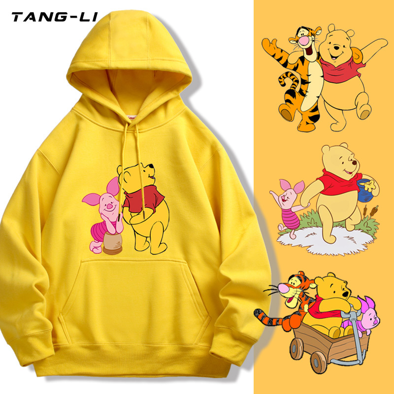 Cartoon Winnie the Pooh, Piglet, Tigger Co-Branded Hooded Sweatshirt, Spring and Autumn Unisex Hoodie, Printed Clothing, Trendy