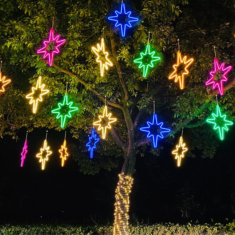 led north star lamp outdoor waterproof hanging tree modeling lamp luminous pentagram lamp project festival lighting decorative lamp
