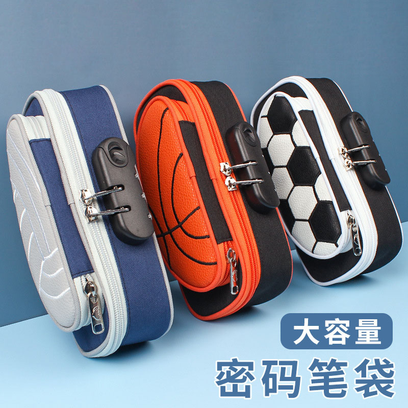 Hand Pen Pouch Pencil Case PENCIL CASE CODE LOCK LEAD PENCIL CASE MULTIFUNCTION NEW CREATIVE LITTLE CROWDLEARNING SUPPLIES MALE CHILDREN FOOTBALL BASKETBALL PEN BOX ELEMENTARY SCHOOL STUDENTS CHILDREN RESISTANT TO DIRTY LARGE CAPACITY WITH LOCK STATIONERY BAG