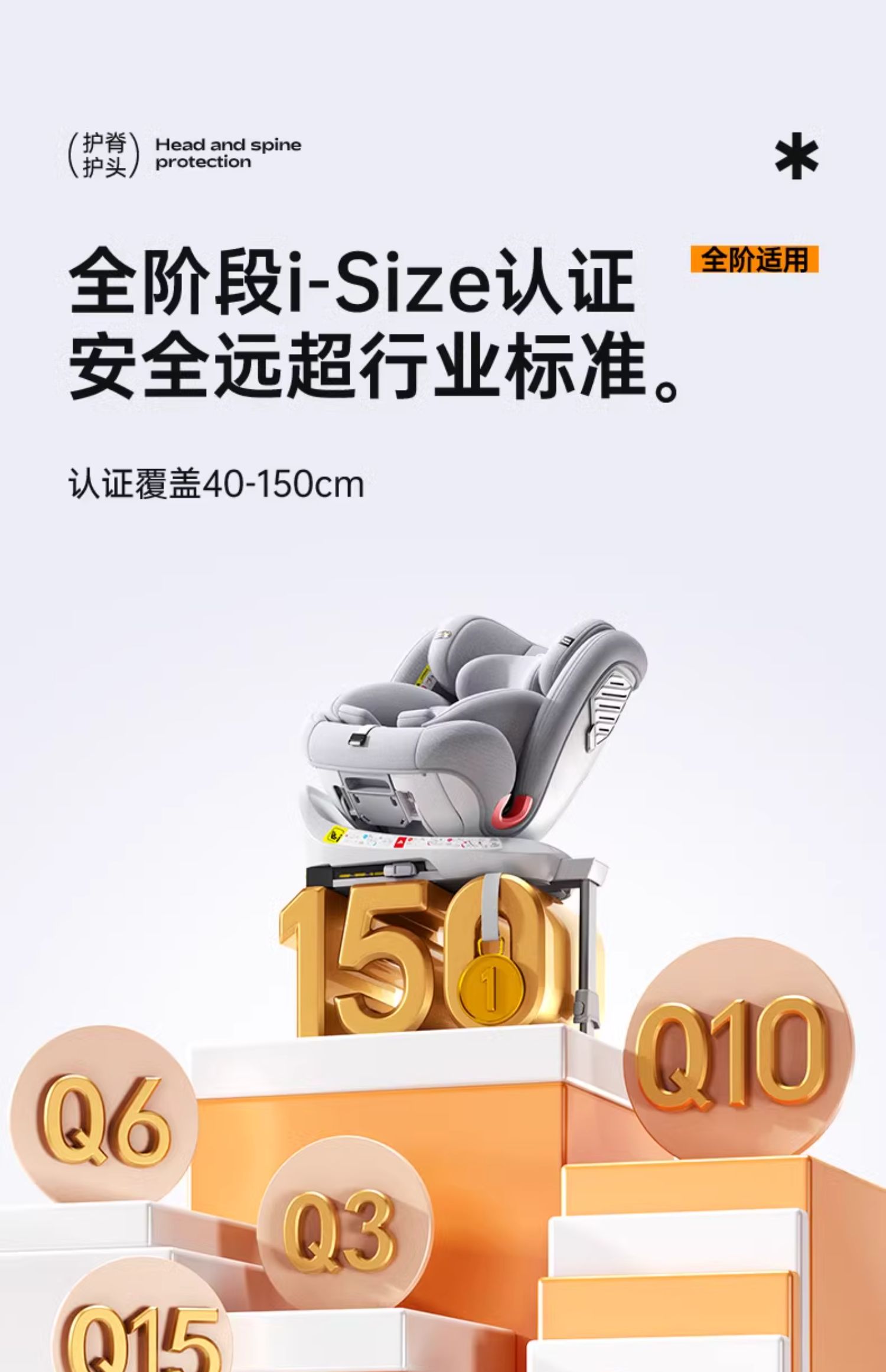 Beiyue children's safety seat for cars, suitable for infants and toddlers aged 0-12 years, 360-degree rotating seat G409