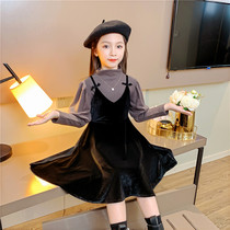 Girls  dresses Spring and Autumn 2021 new childrens Western style suspender dress girls net red velvet princess dress suit