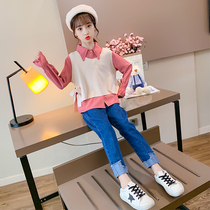 Girl autumn suit 2021 New Tong children Net red long sleeve shirt little girl Korean jeans three-piece set