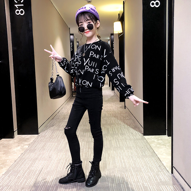 Girls spring suit 2020 new children's foreign school sweater girl net red fashionable casual pants domineering two-piece set