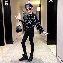 Girls spring suit 2020 new childrens western style sweater girls net red fashionable casual pants domineering two-piece set