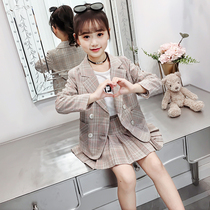 Girls suit suit Girls foreign style fashion Zhongda childrens Korean version of the catwalk suit spring and autumn pleated skirt two-piece set