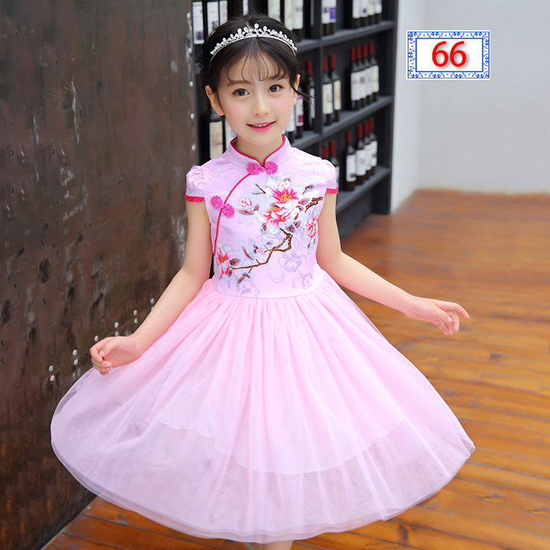 Girl Ocean Dress Summer Dress 2022 New Foreign Pie Children's Qipao 12 Elementary School Kids Summer Thin Show Pompon Dress