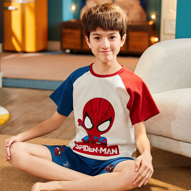 Child Sleepwear Summer Pure Cotton Short Sleeve Boy Cartoon CUHK Child Toddler All-cotton Suit Home Conserved Boy 12-Taobao