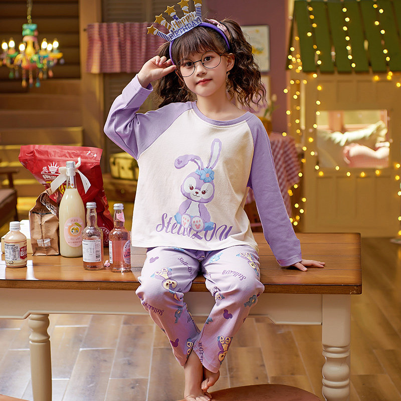 Girl Sleepwear Long Sleeve Child Pure Cotton Thin Spring Autumn Season Great Boy Little Girl's Home Conserved Suit Mid 11 Summer