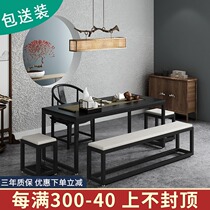 Solid Wood Teahouse new Chinese style black tea table and chair combination kung fu Zen office tea table tea table reception Net Red