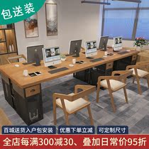 Solid wood staff desk 4 6 people of four position employees Industrial wind cassette Commercial single office desk