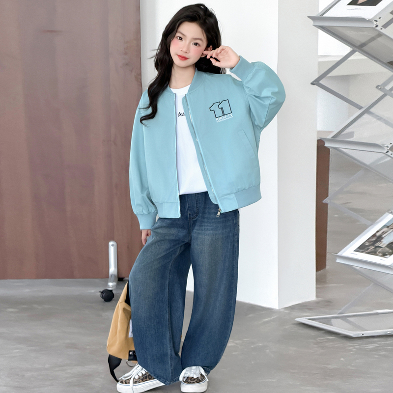 Trendy and Cool Girls' Jacket Autumn 2026 New Style Little Girl Blue Baseball Jacket Women's Big Girl High-End Jacket Top