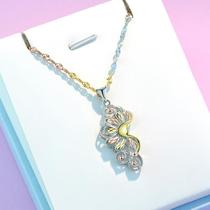 Birth year 925 sterling silver plated 18k color gold butterfly necklace feminine fashionable color silver hollow pendant versatile and versatile