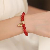 Zodiac Year Southern Red Agate Bracelet Zodiac Year Natural Crystal Bracelet Silver 14K Gold Plated Acacia Bean Gift
