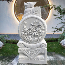 Stone carved door mound to hold a pair of home Han white jade green stone lion sculpted courtyard villa marble door drum decoration