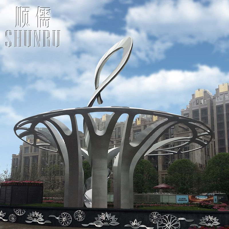 Custom large square stainless steel sculpture manufacturers garden metal abstract geometric landscape real estate creative ornaments