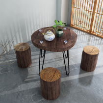 Nordic wood tea table table and chair Tree stump wooden pier Round coffee table table Simple leisure negotiation table Courtyard reception table and chair