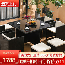 Outdoor leisure table and chair combination waterproof outdoor open terrace garden villa living room furniture rattan chair sofa three-piece set