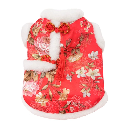 Кошка и собака новогодние танг одета в праздничная одежда осень и зимний домашний живот Чонсам, чем красота плюшевые Bomei маленькие собаки Новый год
