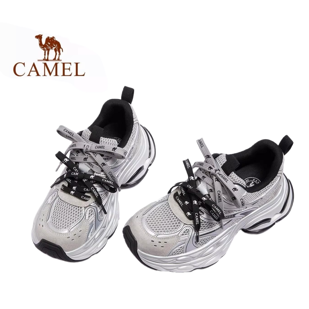 骆驼银河老爹鞋女鞋2026春季新款厚底运动鞋女款银色户外休闲鞋子